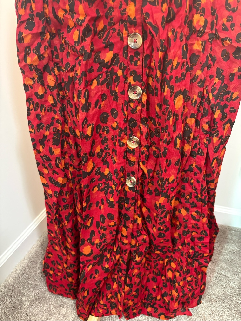Alya Red and Black Leopard-Print Button Maxi Dress - Picture 3 of 7